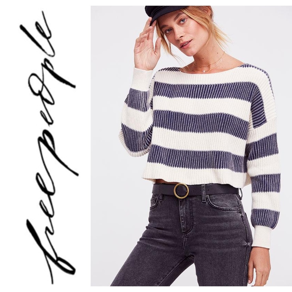 Free People Just My Stripe Pullover Blue W…